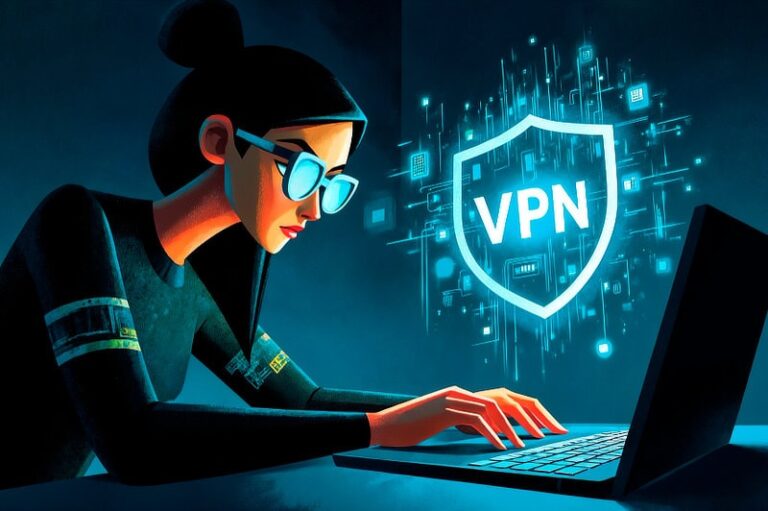 VPN cybersecurity illustration.