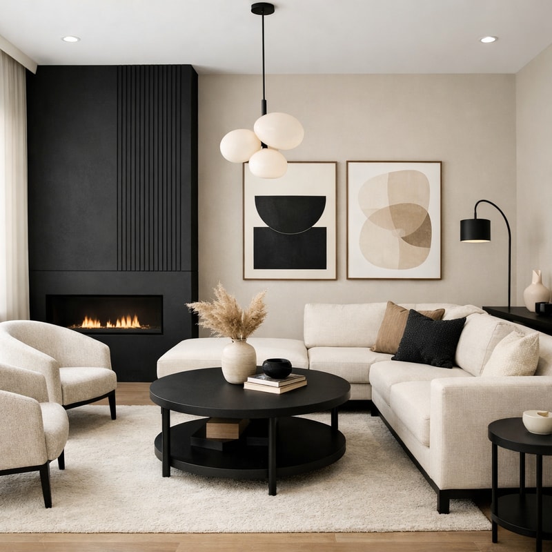 Black and beige living room.