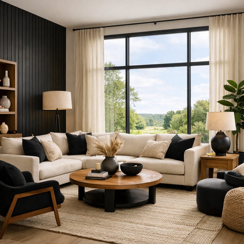 Black and cream living room.