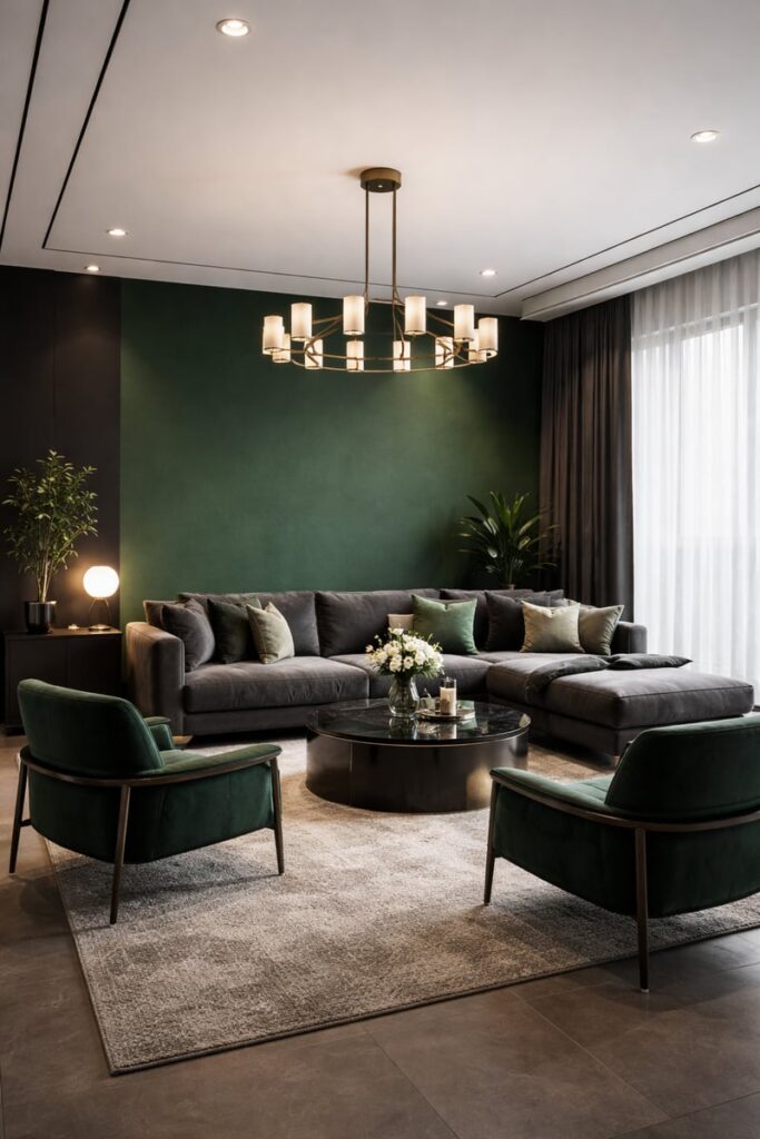 Black and dark green living room.