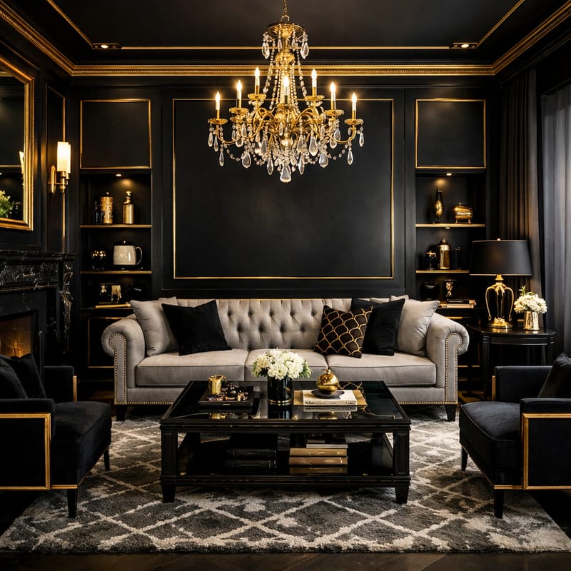 Black and gold living room.