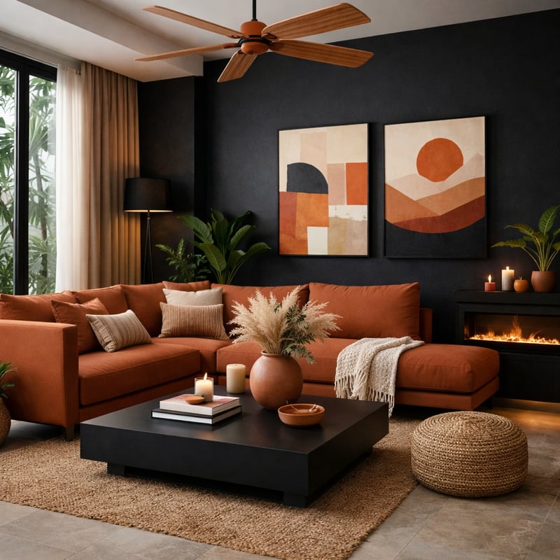 Black and terracotta living room.
